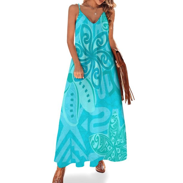 Vestido de verano sin mangas con estampado de jungla turquesa del océano polinesio Vestidos de baile