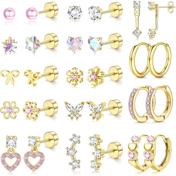 14 Pairs Hypoallergenic Flat Back Earrings for Her - Surgical Steel Earrings