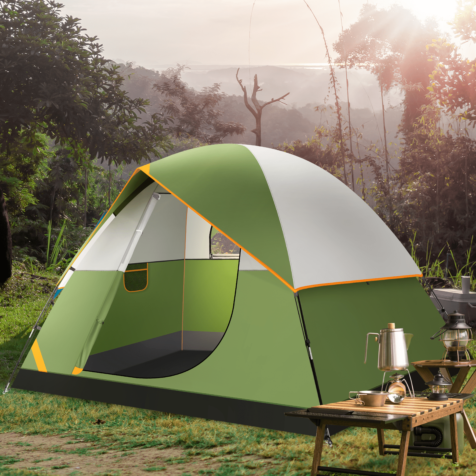 SANOPY Tent 4 Person Tent Easy Setup Camping Tent with Waterproof Rainfly, Windproof Design & Mesh Ventilation for Family, Hiking, Beach, and Travel