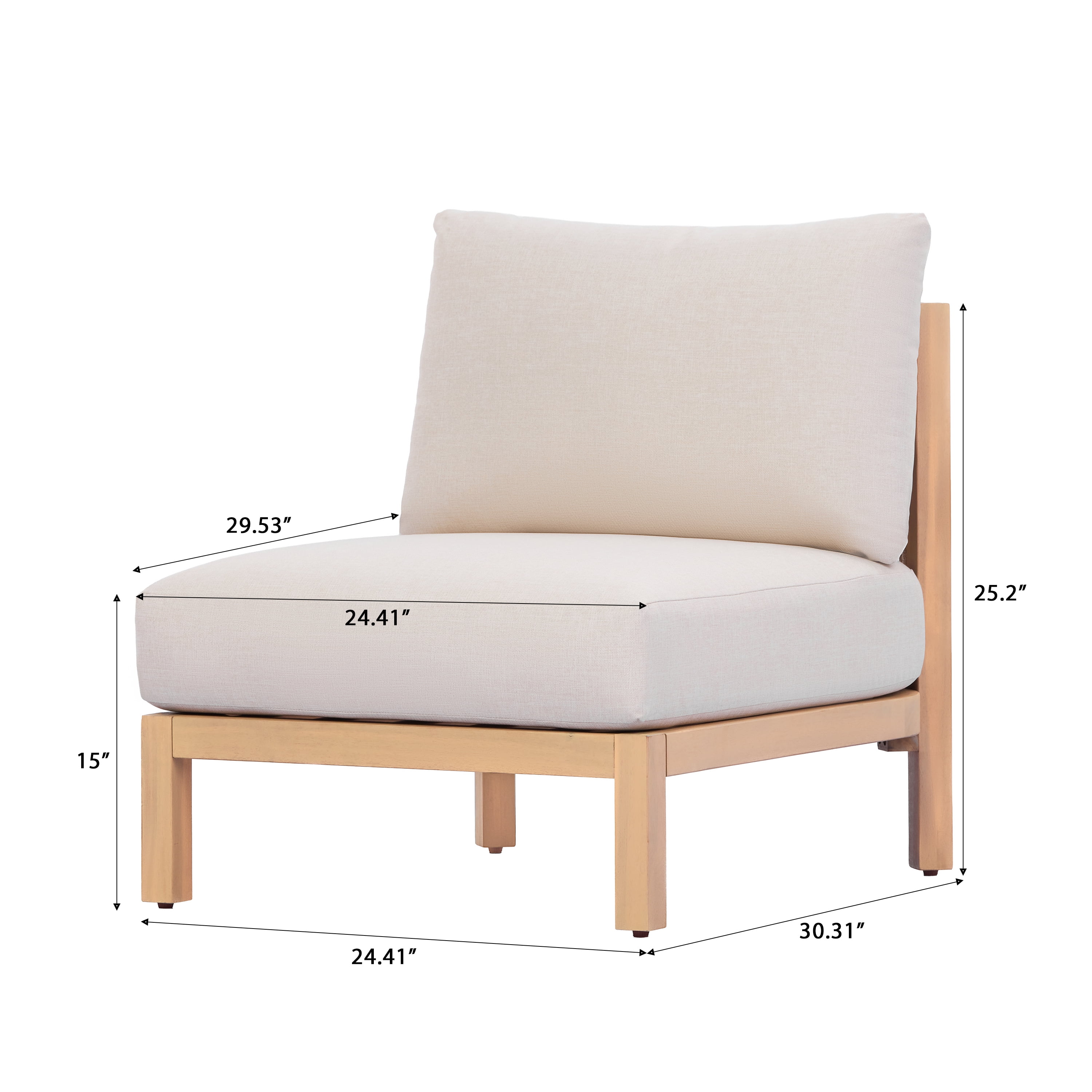 Acacia Wood Outdoor Club Chair with Rope Weave Backrest and Beige Cushion, Patio Lounge Chair for Garden and Balcony, Light Teak