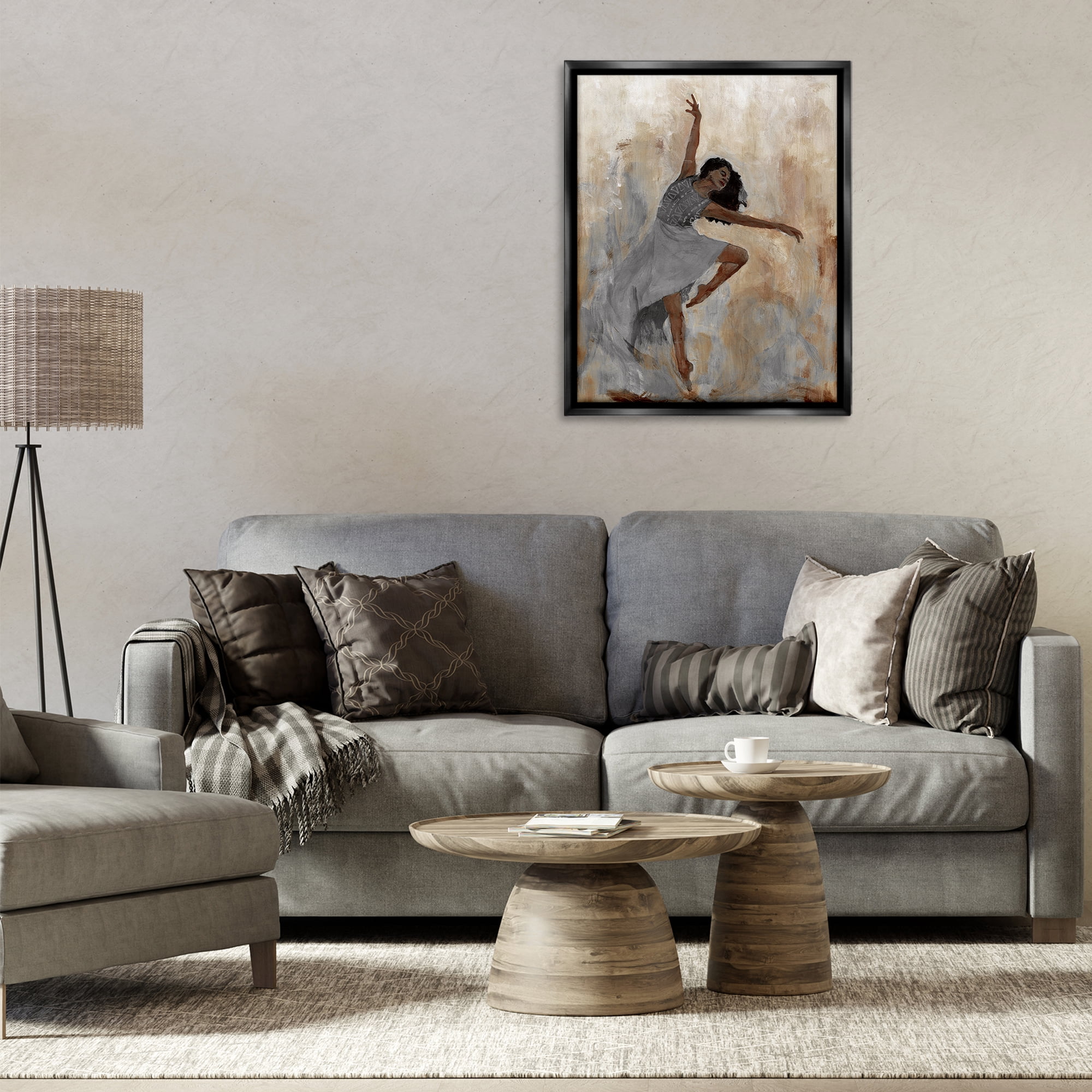 Stupell Industries Flowing Dancer Woman Novelty Painting Black Floater Framed Art Print Wall Art, 25 x 31