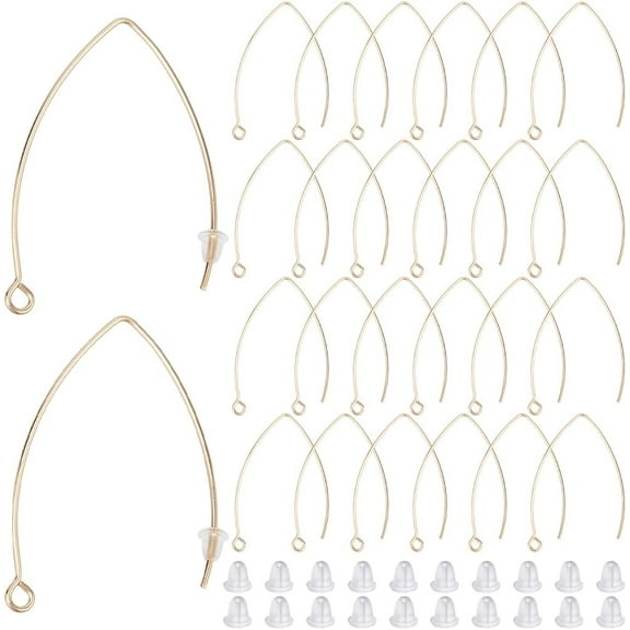 1 Box 40Pcs Long Earring Hooks Gold Earring Findings Bulk Marquise V Shaped Earring Wires with Ear Nuts and Loop Hole Drop Dangle Stainless Steel Ear Wires for Jewelry Making Supplies DIY DIY