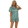 thumbnail image 4 of Women's Satin Silk Pajamas Set Short Sleeve Button-Down Pj Set Soft Sleepwear Loungewear Two Piece Pj Short Sets, 4 of 7