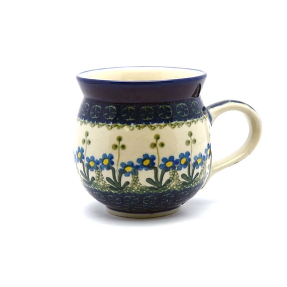 Polish Pottery Mug - 15 oz. Bubble - Blue Spring Daisy