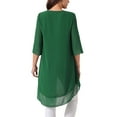 thumbnail image 3 of INSPIRAR CHIC Blusa de Chifón Asimétrica de Cuello Redondo con Mangas de 3/4 y Volantes en Verde Oscuro Talla S, 3 of 6