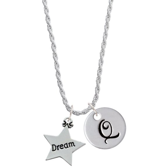 Delight Jewelry Silvertone Dream Star Silvertone Script Initial Disc - Q - Charm Necklace, 20"+3"