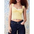 thumbnail image 5 of Women Gingham Lace Trim Square Neck Crop Tank Tops Plaid Y2K Sleeveless Slim Fitted Camis Shirts Yellow L, 5 of 8