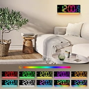 16.5 Large Digital Wall Mount Clock: RGB Lights with 11 Scenes Mode Remote Control, Dual Alarms with Big LED Display, Auto DST, Temperature for Classroom Gaming - House Warming Gifts, Khaki