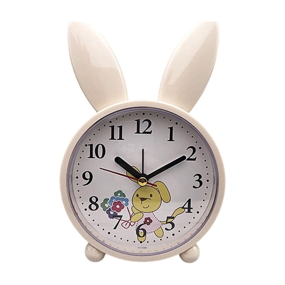 Tunhigl Cute Bunny Ear Analog Alarm Clock, Silent Non-Ticking with Gentle Wake-Up Tone, Compact Desk Clock for Students, Bedroom, Office, 4 Colors