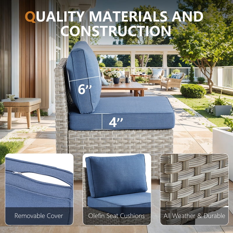 PARKWELL 6 Pieces Patio Furniture Sets,Outdoor Modular Furniture Sectional Sofa Set with Coffee Table,All-Weather Rattan Wicker Conversation Set for Backyard Deck,Taupe/Navy