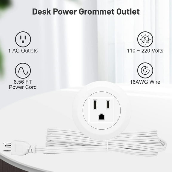 GHRTGR-Mini Desktop Power Hub Grommet, Desk Outlet Charge Stantion Build-in 1 US Standard Outlet with 6.56 FT Extension Power Cord,Recessed Power Strip Socket for Table Cabinet Sofa Nightstands