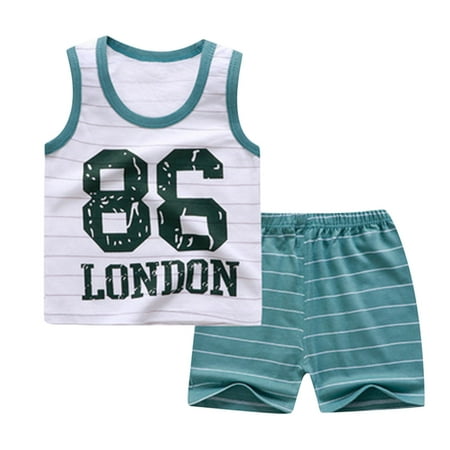 

Girls Sleeveless Cartoon Tops Baby Kids Vest+Shorts Toddler Boys Set Boys Outfits Set