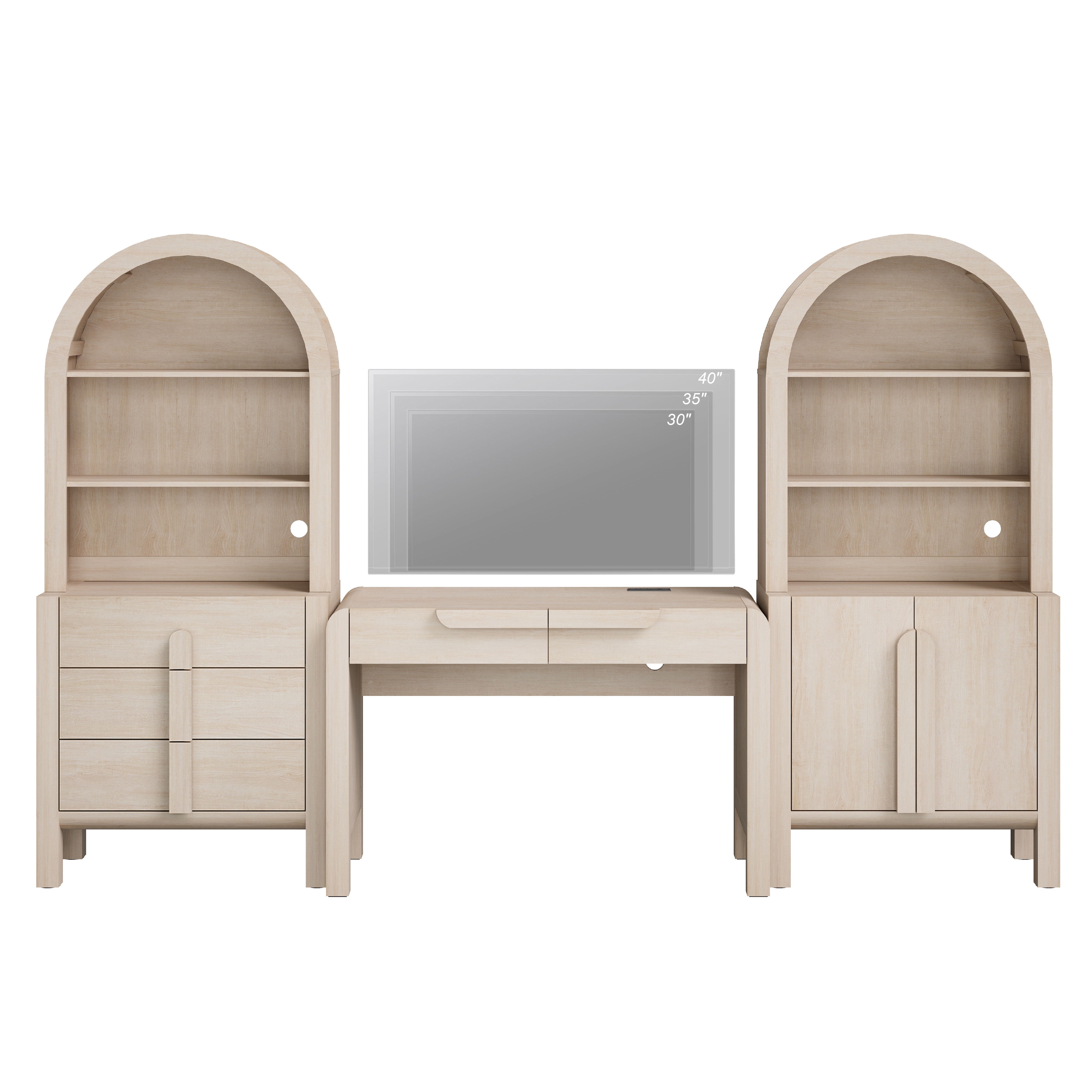 Modern Home Office Set, 47" Modern Executive Desk with Charging Station and Drawers & 2 Piece 71"H Tall 8-Tier Arched Bookcases with Cabinet for Living Room, Bedroom, Home Office