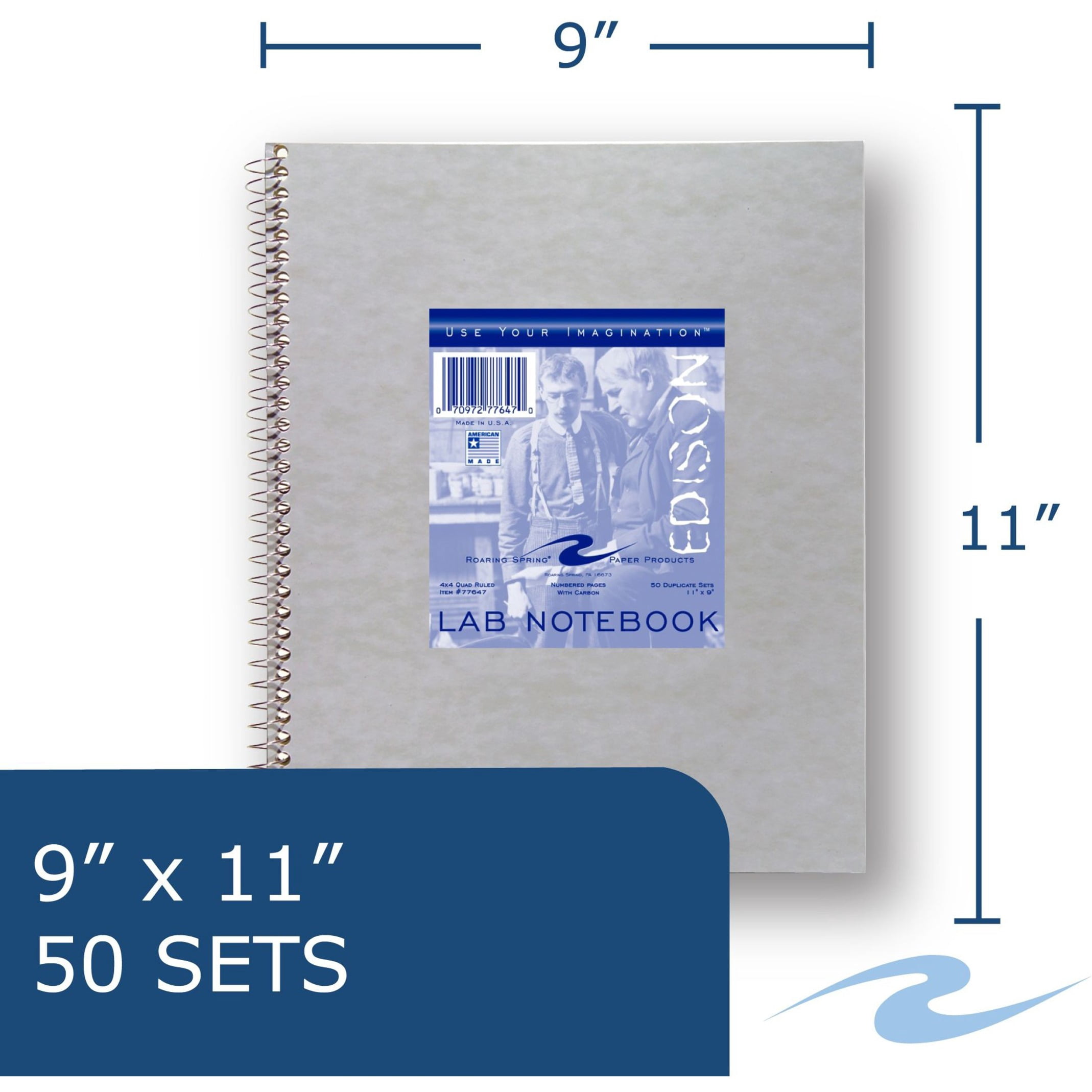 Roaring Spring 4x4 Graph Ruled Spiral Lab Notebook with Numbered Carbon Sets, 1 Case (12 Total), 11" x 9" 50 Sets, White/Canary Pages