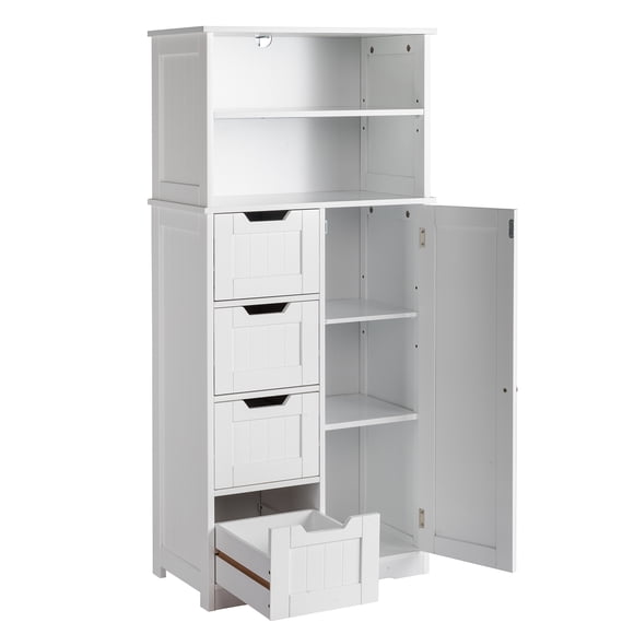 Ktaxon Bathroom Floor Cabinet with 4 Drawers 1 Cupboard & 2 Adjustable Shelves for Kitchen Living Room, White