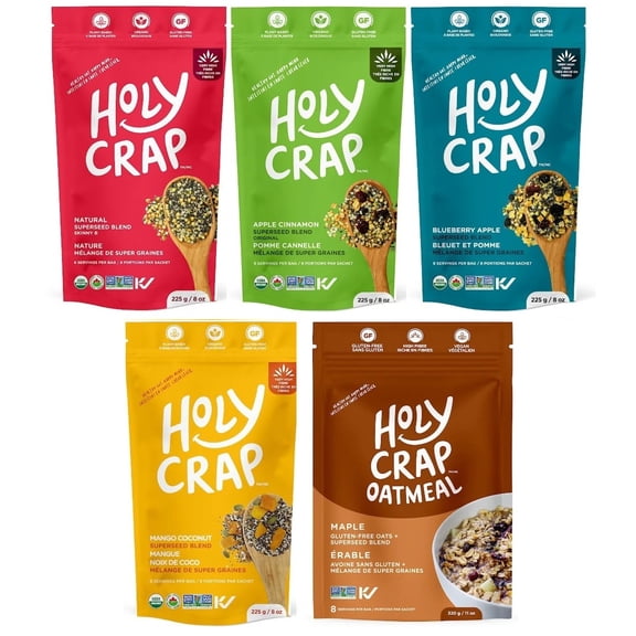 Holy Crap Superseed & Oatmeal Cereals Variety 5 Pack – High Fiber Gut Health Breakfast, Kosher, Gluten Free & Vegan