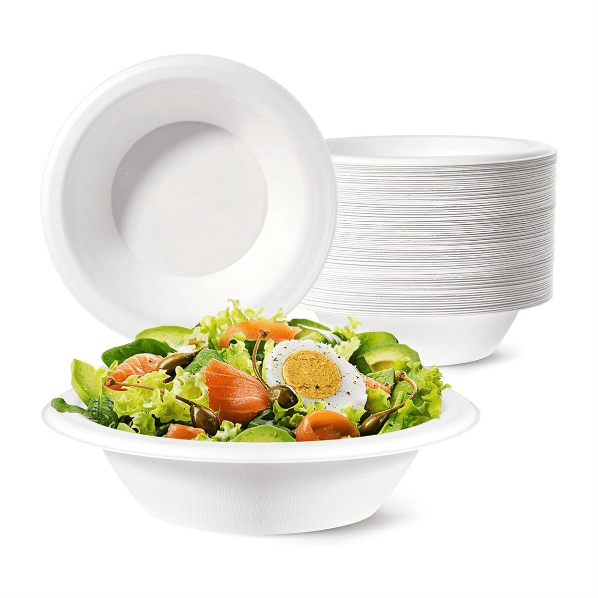 Bols Jetables En Canne à Sucre - 100 Pièces, 350 Ml - Compostables, Micro-ondables - Pour Fêtes, Pique-niques - 8