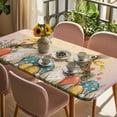 thumbnail image 3 of Easter Bunny Eggs Table Cloths for 6 Foot Rectangle Tables, Spring Tulip Flowers Leaves Country Plants Patio Waterproof Elastic Fitted Tablecloths, Washable Rectangular Table Cover for Camping, 3 of 8