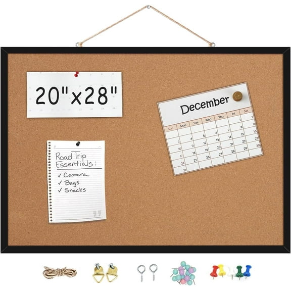 20” x 28” Cork Boards for Walls with Black Wooden Frame 1pack, Whiteboard and Cork Board Combo Double Sided Office Board for Wall Organizer, Bulletins Board Hanging Pin Board for School Home Office