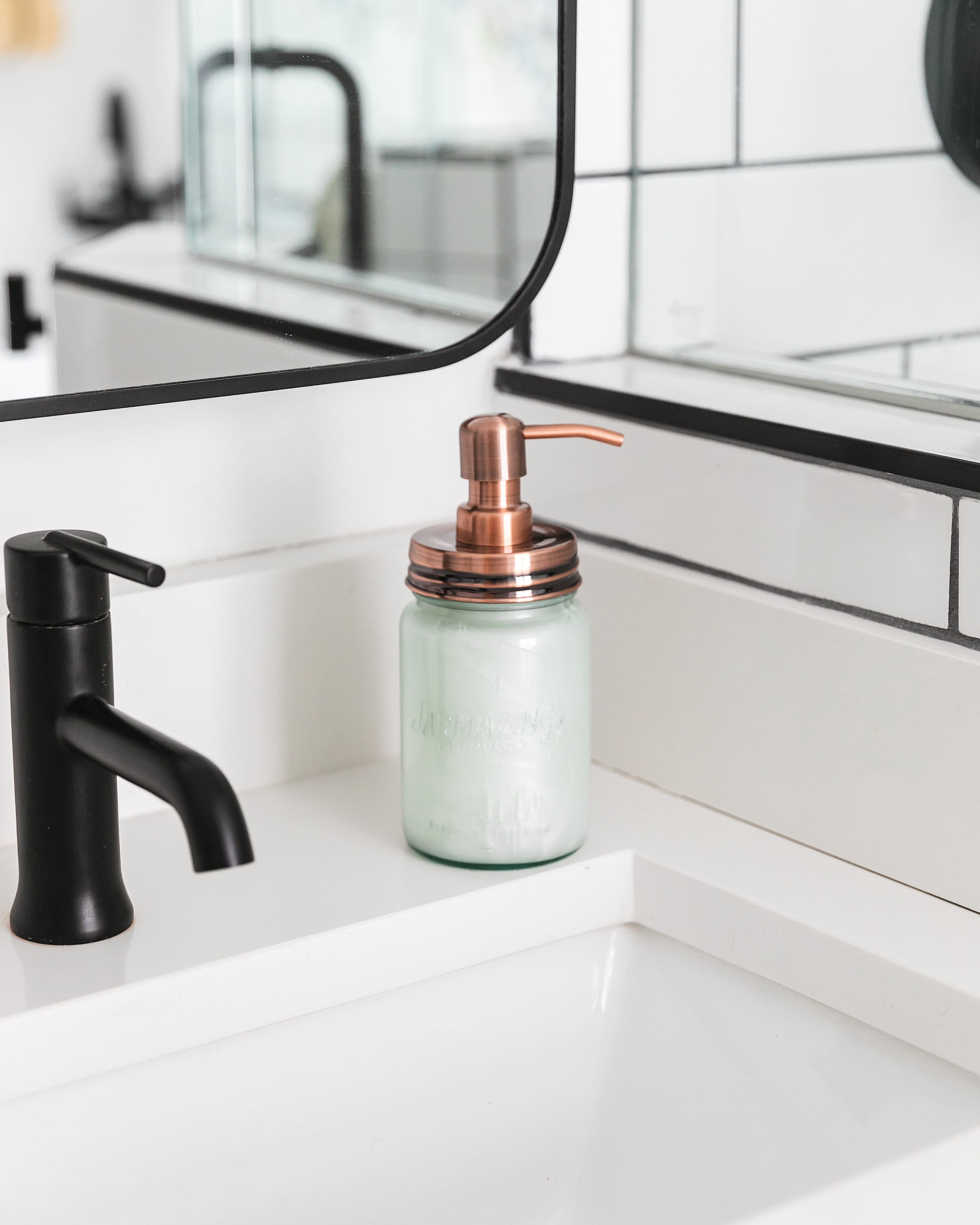 Jarmazing Products Vintage Blue Glass Mason Jar Soap and Lotion Dispenser - Two-Pack - Copper