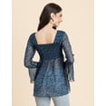thumbnail image 3 of Moomaya Women Printed Smocked Square Neck Top, Bell Sleeves Ruffled Long Top, 3 of 9