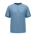 thumbnail image 3 of LEKWK Mens Henley T Shirt Short Sleeve Button Placket Raglan Shoulder Sleeve Tab Detail Lightweight Stretch Casual Workout Travel Daily Summer Tops Shirts Tees Sky Blue XL, 3 of 6
