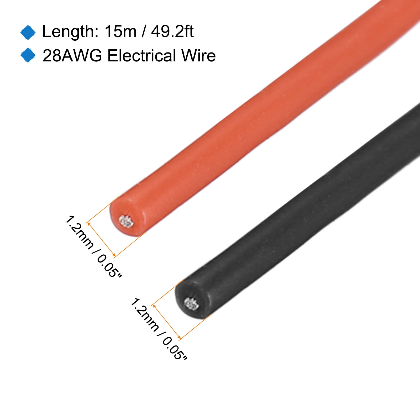 28 Gauge Silicone Wire 28AWG Stranded Wire Tinned Copper Wire High Temp Wire Spool Black/Red 15m/49.2ft 2pcs