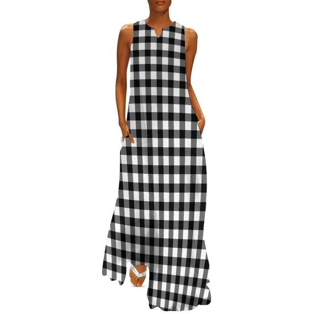 Robe à Carreaux Vichy Rouge et Blanc Robe Maxi Vintage Street Wear Boho Plage Longues Robes Col en V Design Surdimensionné Vestidos