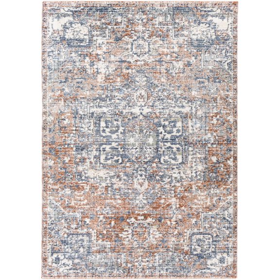 Hauteloom Leyaj Living Room, Bedroom Area Rug - Medallion Distressed Floral - Traditional Oriental Transitional - Blue, Rust, Cream - 2' x 2'11"