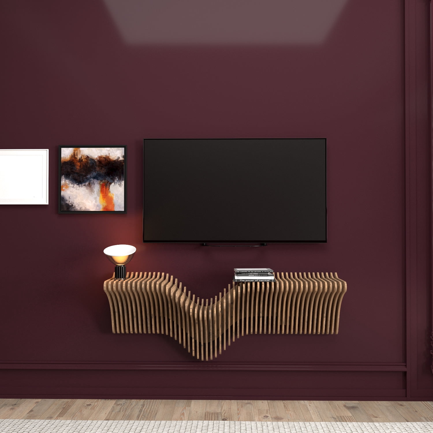 Batamex Parametric 40" Floating Shelf Modern Geometric 3D Wavy Wooden Wall Piece