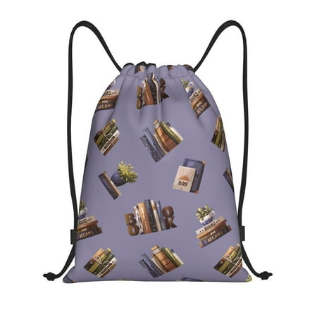 Drawstring Backpack books lover plants reading print Sports Gym Bag for Men Women  Waterproof Drawstring Bags for Sports  Travel  Swimming  Beach