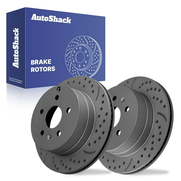 AutoShack Rear Vented Drilled & Slotted Coated Brake Rotors Black Matte Finish 2-PC Set Replacement for 2010-2017 Chevrolet Equinox 2010-2017 GMC Terrain BlackShield 11.93" (302.9 mm)