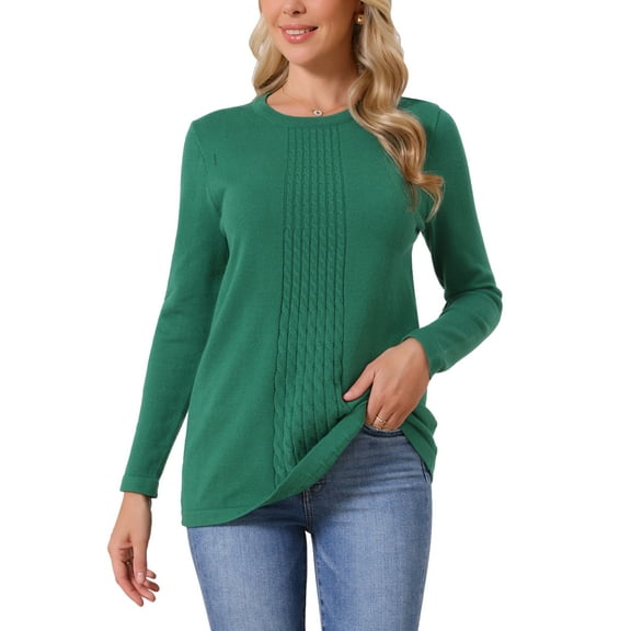 INSPIRE CHIC Women's Fall Winter Cozy Cable Knit Sweater Pullover Ribbed Loose Fit Casual Crewneck Top S Green