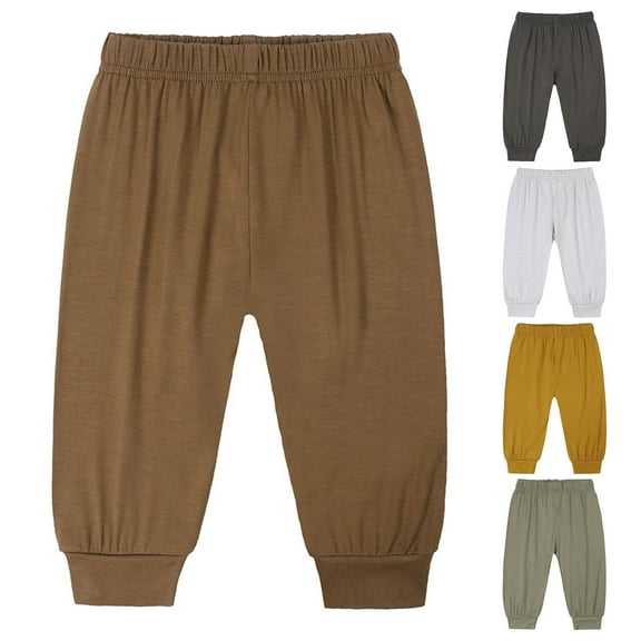 Miluxas Baby Boy Elastic Sweatpants ,Toddler Cotton Active Jogger Pants Yellow 12 Months