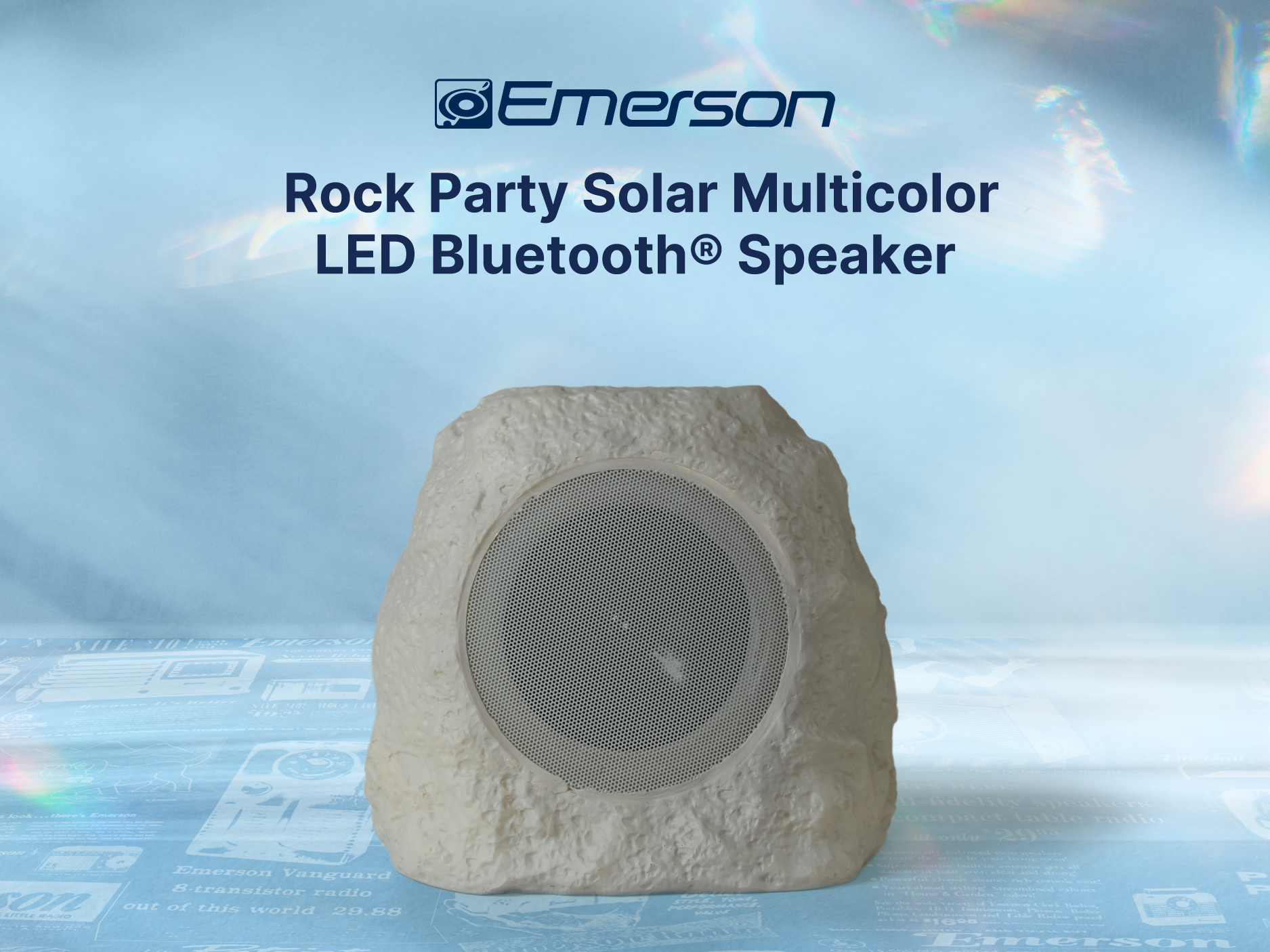 Emerson ERS-1002 Bluetooth Solar Rock Speaker with Multicolor LED Lighting