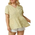 thumbnail image 5 of DARING DIVA Women's Plus Floral V Neck Short Sleeve Peplum Top 4X Yellow, 5 of 7