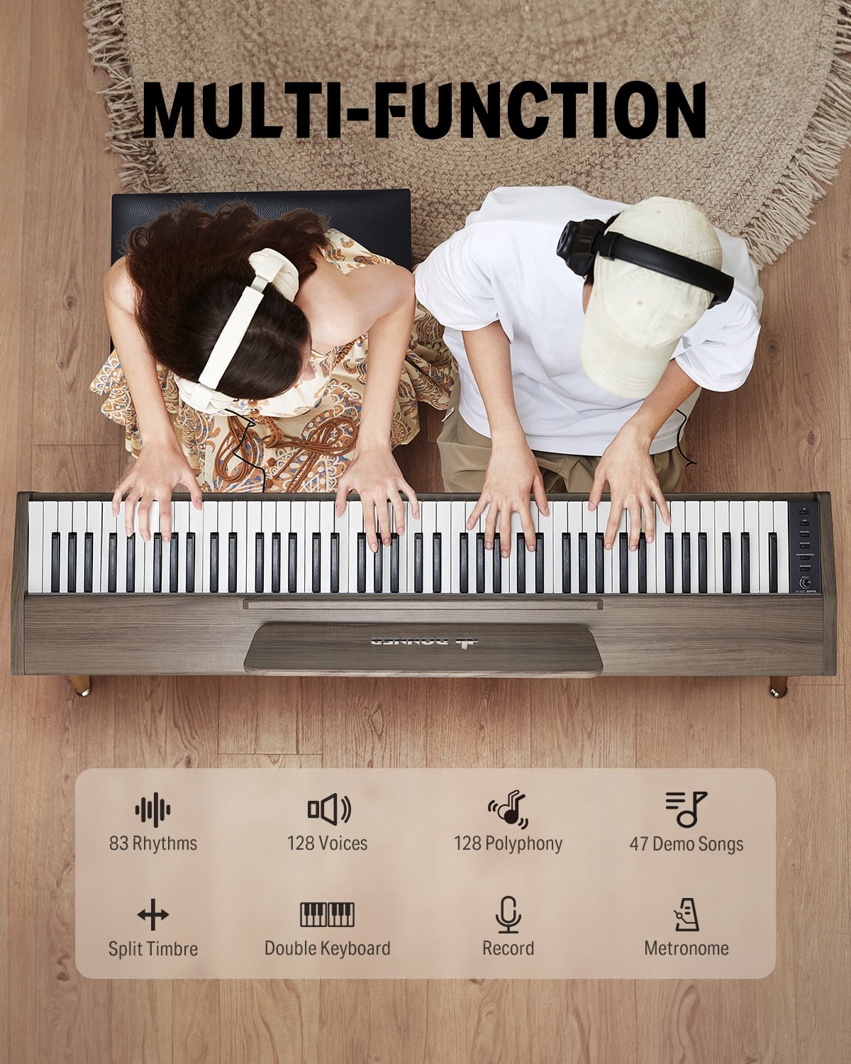 Donner 88 Key Digital Piano Keyboard for Beginner, DDP-60 Electric Piano with 88 Velocity-Sensitive Keys, 128 Voices, 83 Rhythms, 8 Reverb Effects, Include 3 Piano Style Pedals, Stand, Classic Gray