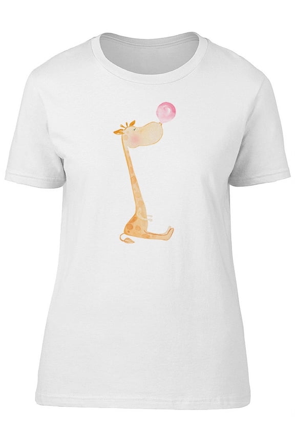 Watercolor Giraffe Bubble Gum T-Shirt Women -Image by Shutterstock, Female Small