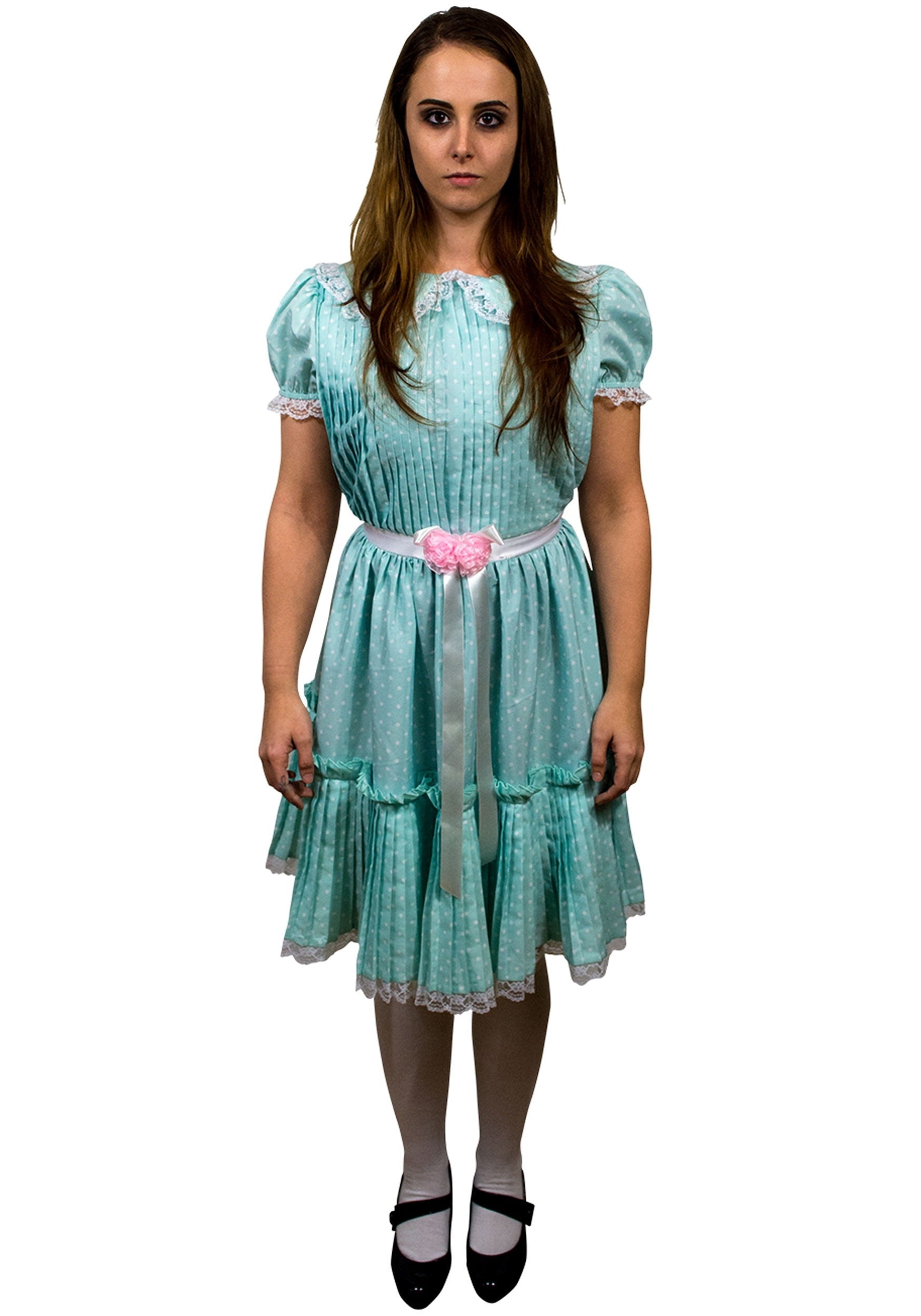 blue dress the shining Officially Licensed The Shining Grady Twins Adult Halloween Costume - Blue  Dress with Pink Rose Accents