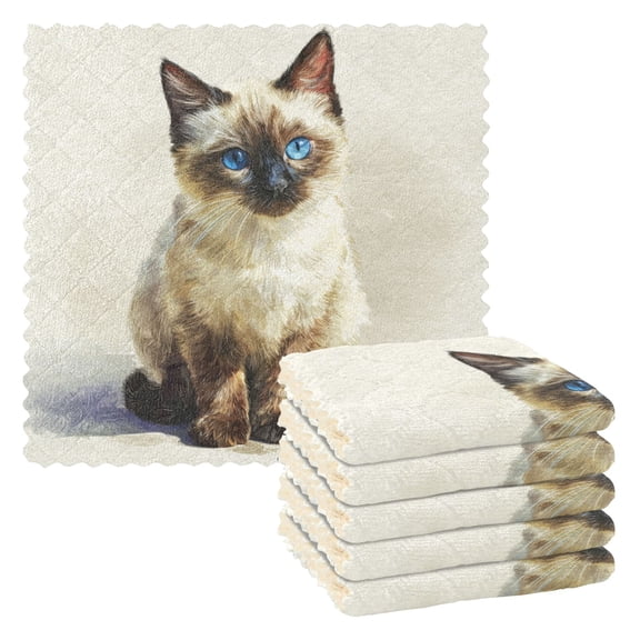 6 Pieces of Kitchen Towels 11x11Inch Kitchen Dish Cloths Kitchen Dish Towels Reuseable Cleaning Cloths A Cute Cat