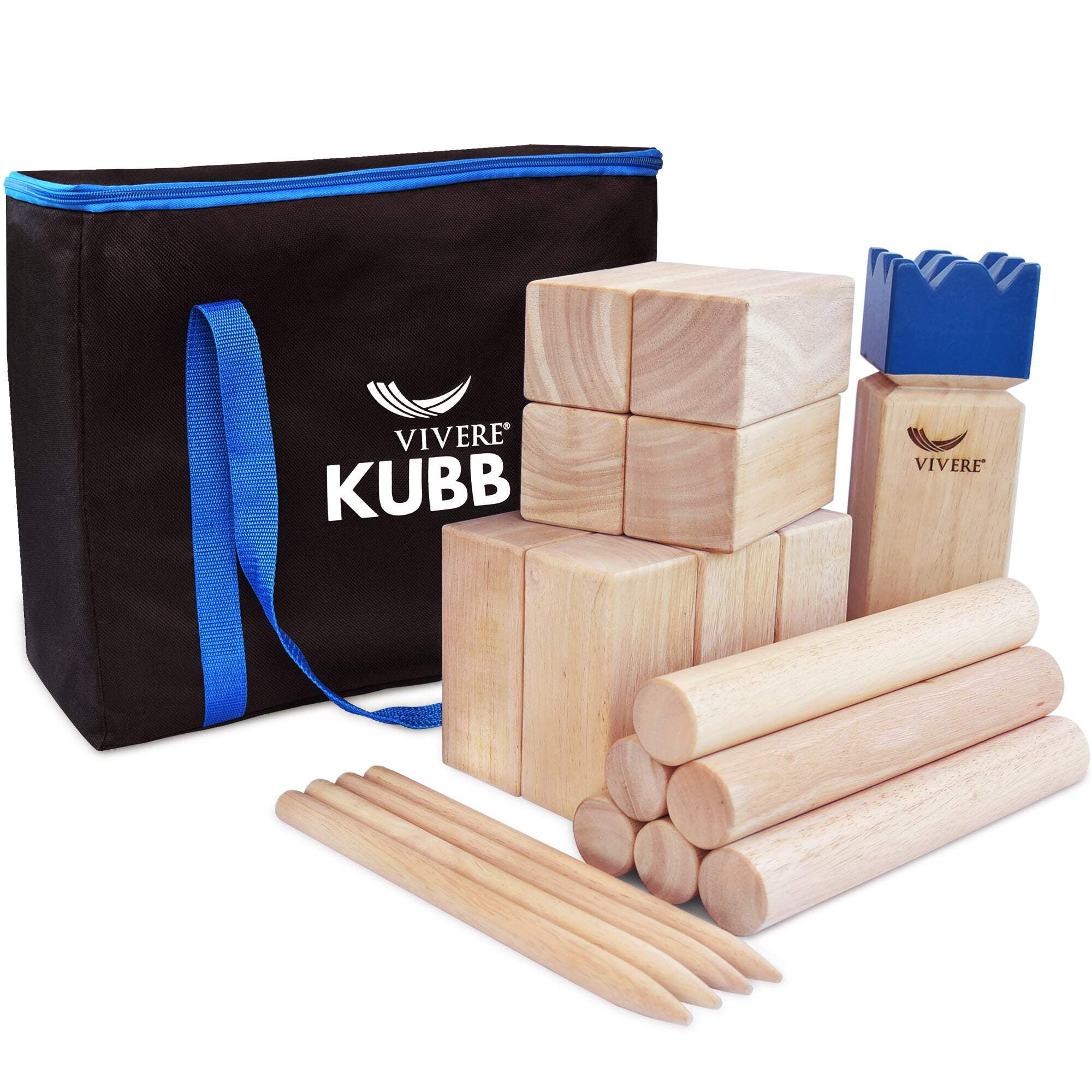 Vivere Kubb Yard Game Set, Tournament Size Viking Chess Outdoor Toss with Carry Case