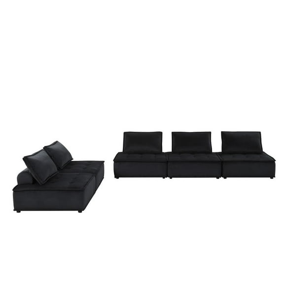 Lilola Home Anna Black Velvet 5 Pc Sofa and Loveseat