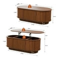thumbnail image 3 of Wirrytor Lift Top Wood Oval Coffee Table with Hidden Storage Compartment and Shelf for Living Room, Fluted Oval Center Tea Table with Wooden Lift-Top for Apartment, Small Space, Brown, 3 of 9