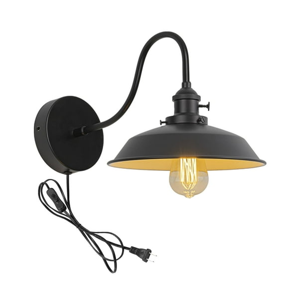 KAYYELAMP Wall Sconce UL Plug-in Cord Black Gooseneck E26 Base With Black Iron Shade Vintage Style Wall Light Fixture For Cabinet Kitchen Office Bulb Sold Separately