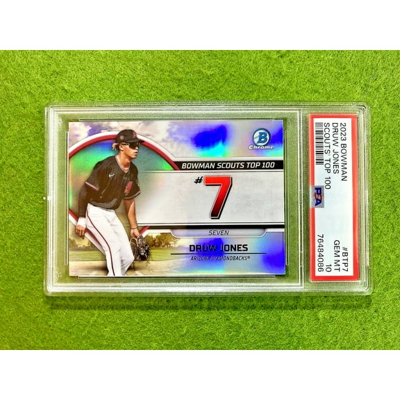 Druw Jones PSA 10 CHROME SILVER REFRACTOR ROOKIE CARD 2023 Bowman Scouts Top 100