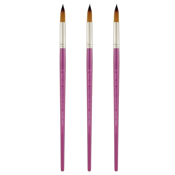 Creative Inspirations Dura-Handle Round #12 Long Handle Set of 3 Paint Brushes- Resin Handle, Synthetic Taklon Paint Brushes, Round Brush for Oils, Acrylics, Watercolors- Handles Do Not Chip or Crack
