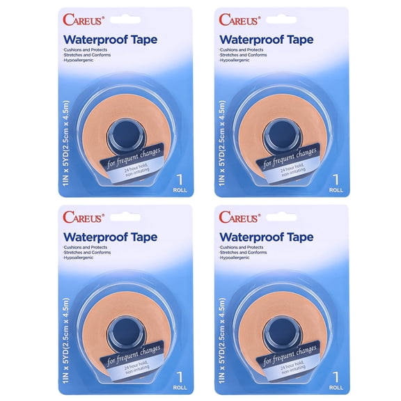 CAREUS Waterproof Medical Tape, 1"x 5 Yds, Flexible Foam Tape for Secures Bandages & Keeps Wounds Dry, Blue, 4 Rolls