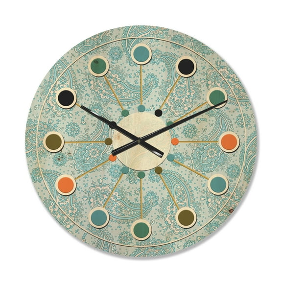 Designart 'Asian Floral Paisley With Retro' Mid-Century Modern Wood Wall Clock