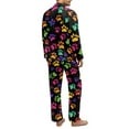 thumbnail image 2 of SCRAWLGOD Colorful Paws Black Casual Pajamas Set Mens Pajamas Long Sleeve Notch Collar Loungewear Two-Piece Comfy Sleepwear Button-Down Pj Set with Elastic Band & Pockets, XS, 2 of 6