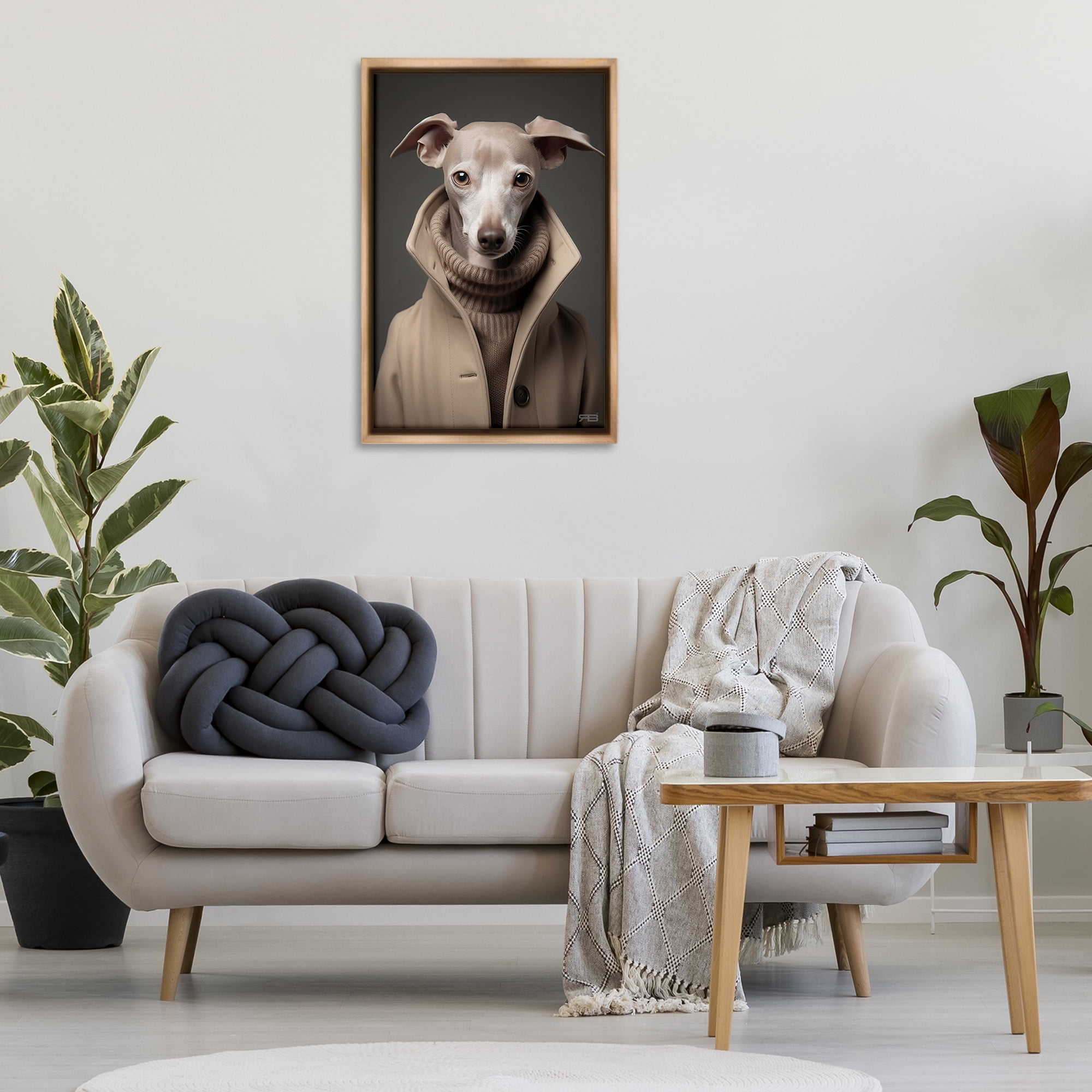 Stupell Industries Chic Fashion Greyhound Animals & Insects Painting Brown Floater Framed Canvas Art Print Wall Art, 21 x 31